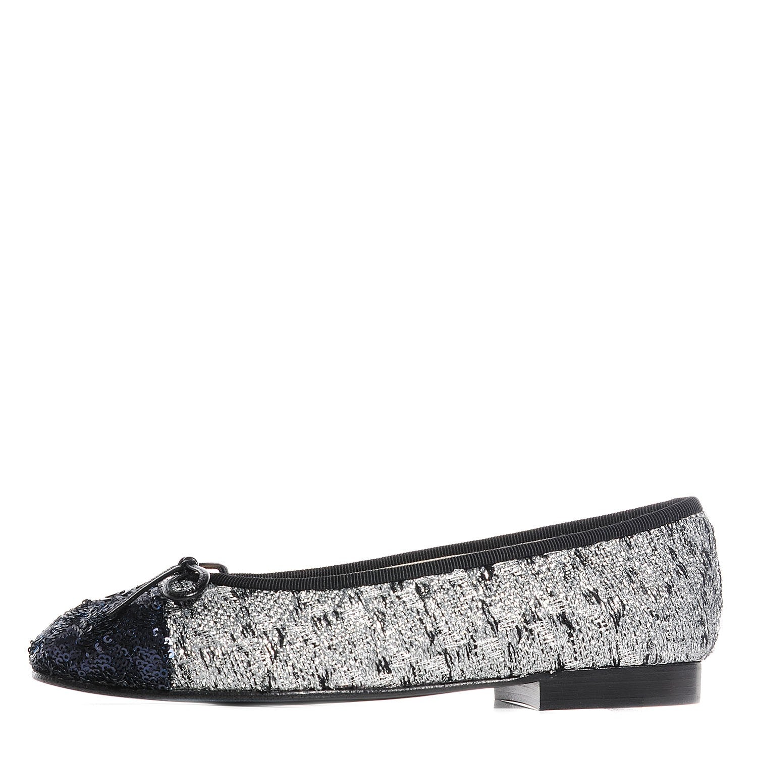 Chanel Tweed Sequin Cap Toe Ballerina Flats 35 Black Blue 1 of 7