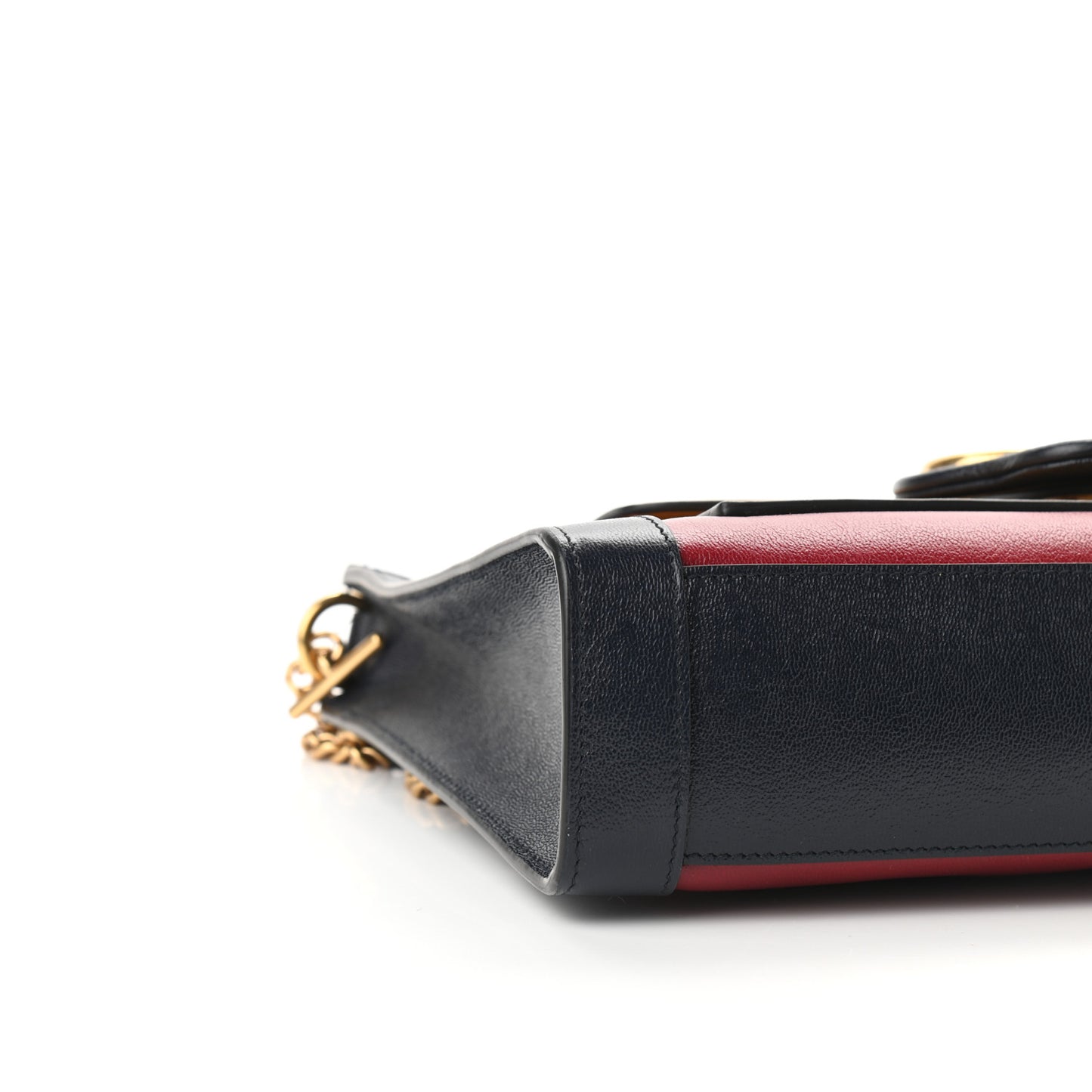 New Sakai Calfskin Lux Tri-Color Dahlia Chain Shoulder Bag New Cherry Red Sun Oil Blue