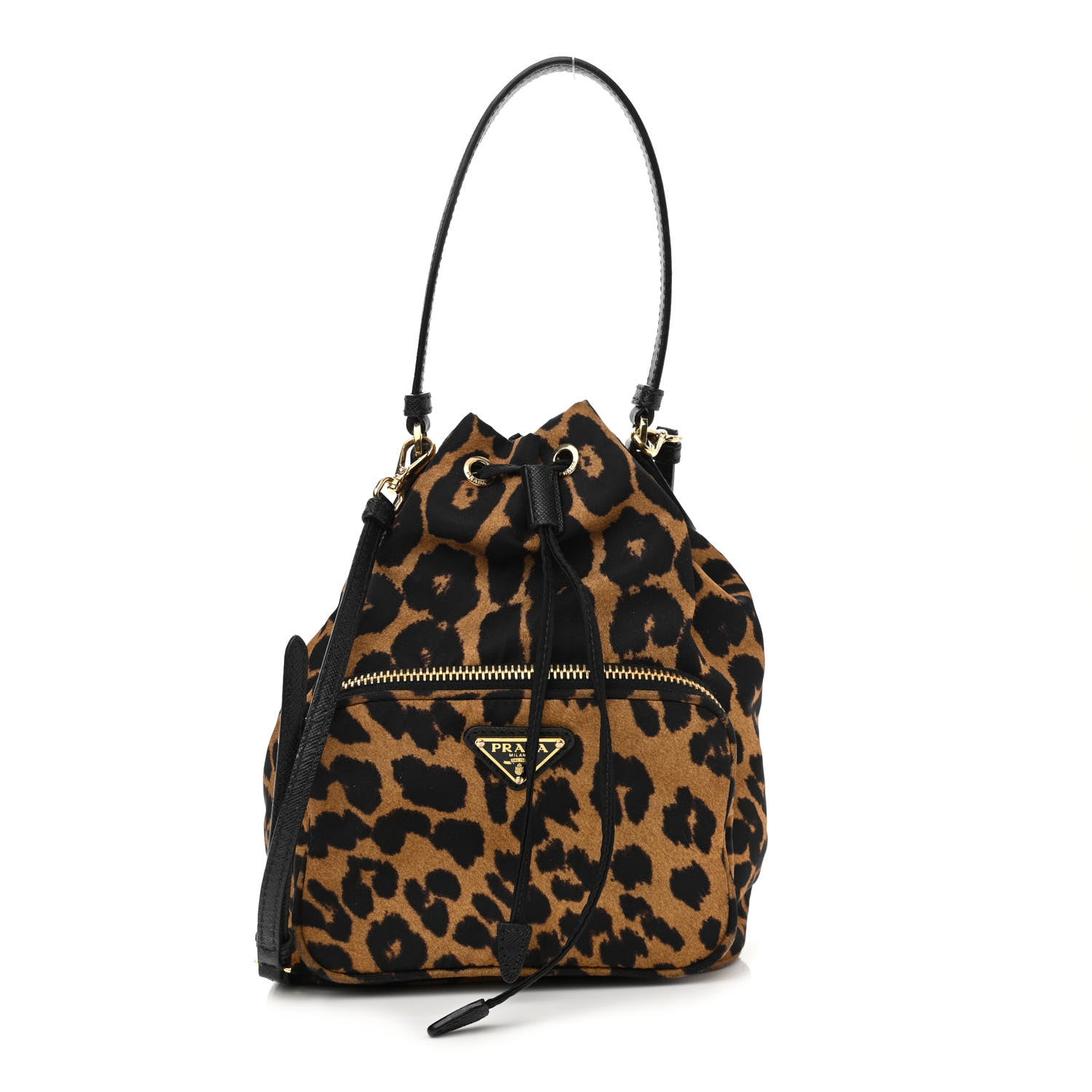 Prada Tessuto Nylon Leopard Print Mini Bucket Bag Miele 1 of 9