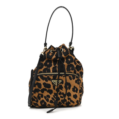 Prada Tessuto Nylon Leopard Print Mini Bucket Bag Miele 1 of 9