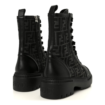 Fendi Fabric Jacquard Vitello FF Domino 50mm Biker Boots 40 Black Asfalto 5 of 10