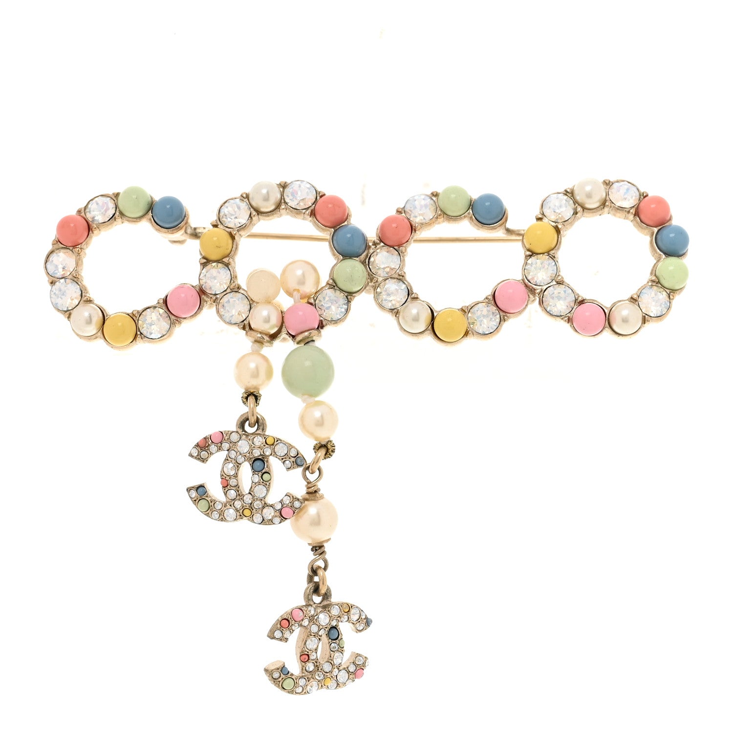 Chanel Resin Pearl Crystal Coco Dangling Brooch Gold 1 of 3