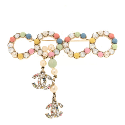 Chanel Resin Pearl Crystal Coco Dangling Brooch Gold 1 of 3
