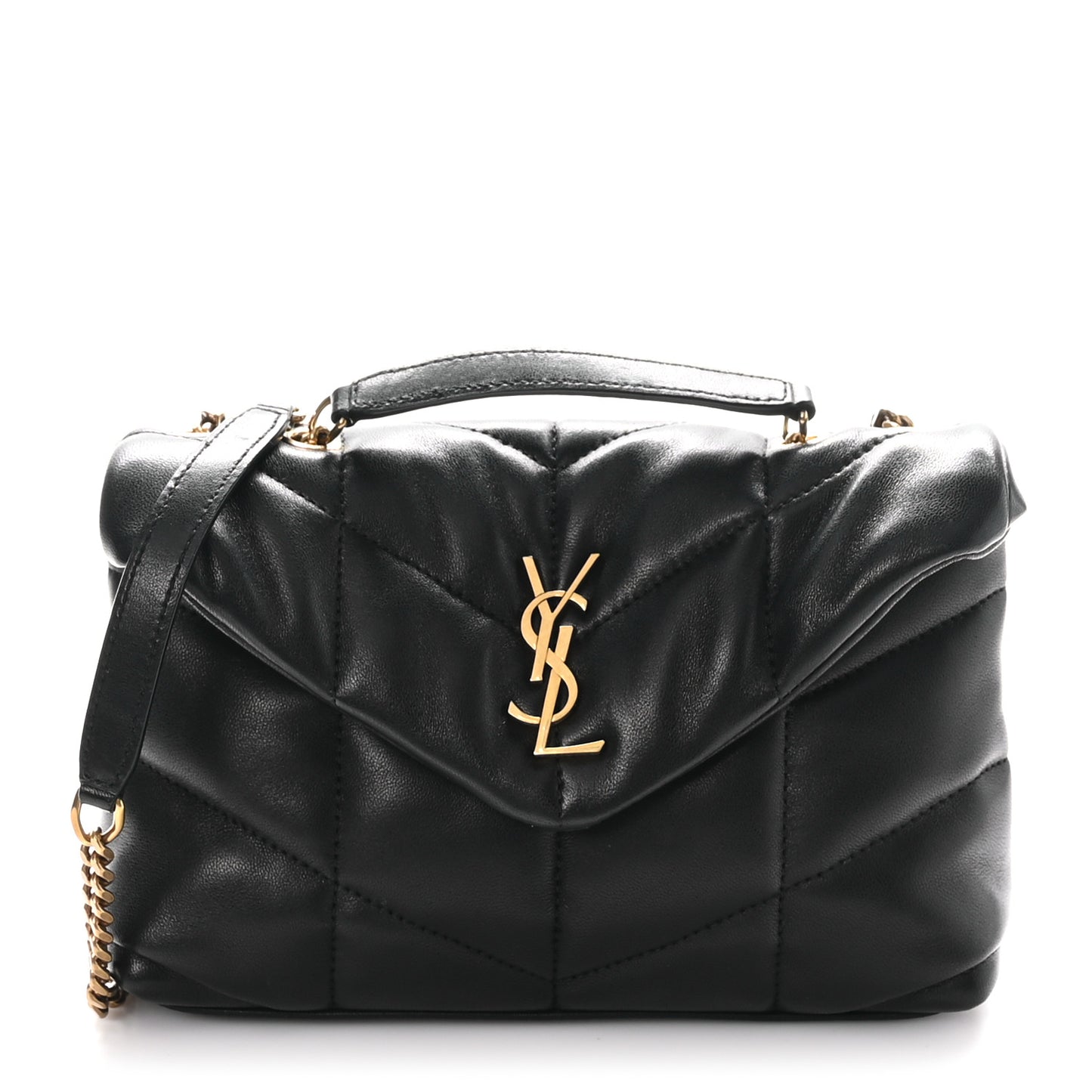 Lambskin Quilted Toy Loulou Puffer Monogram Chain Satchel Black