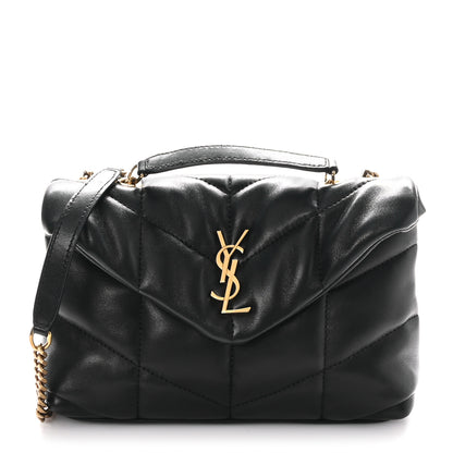 Saint Laurent Lambskin Quilted Toy Loulou Puffer Monogram Chain Satchel Black 1 of 11