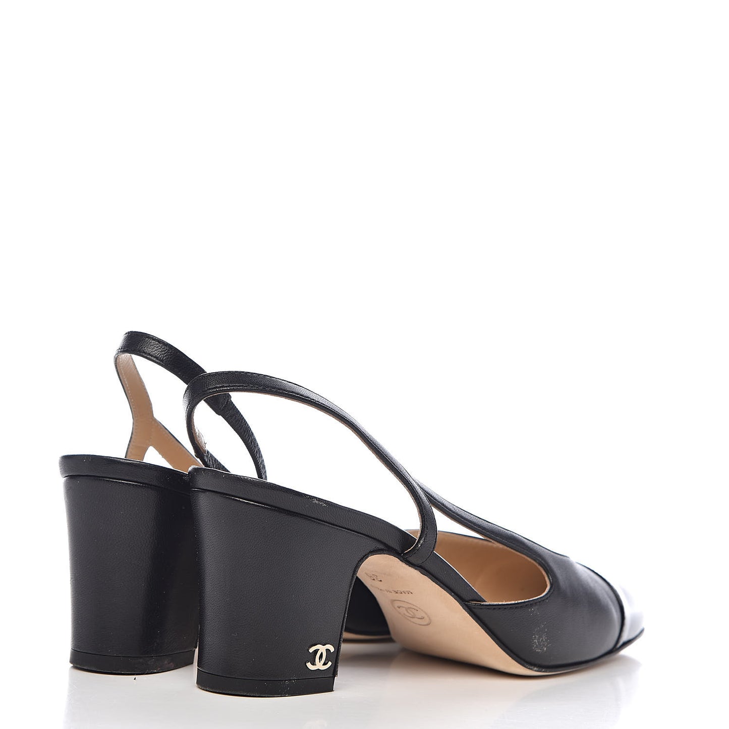 Lambskin Patent Cap Toe CC Slingback Sandals 36 Black