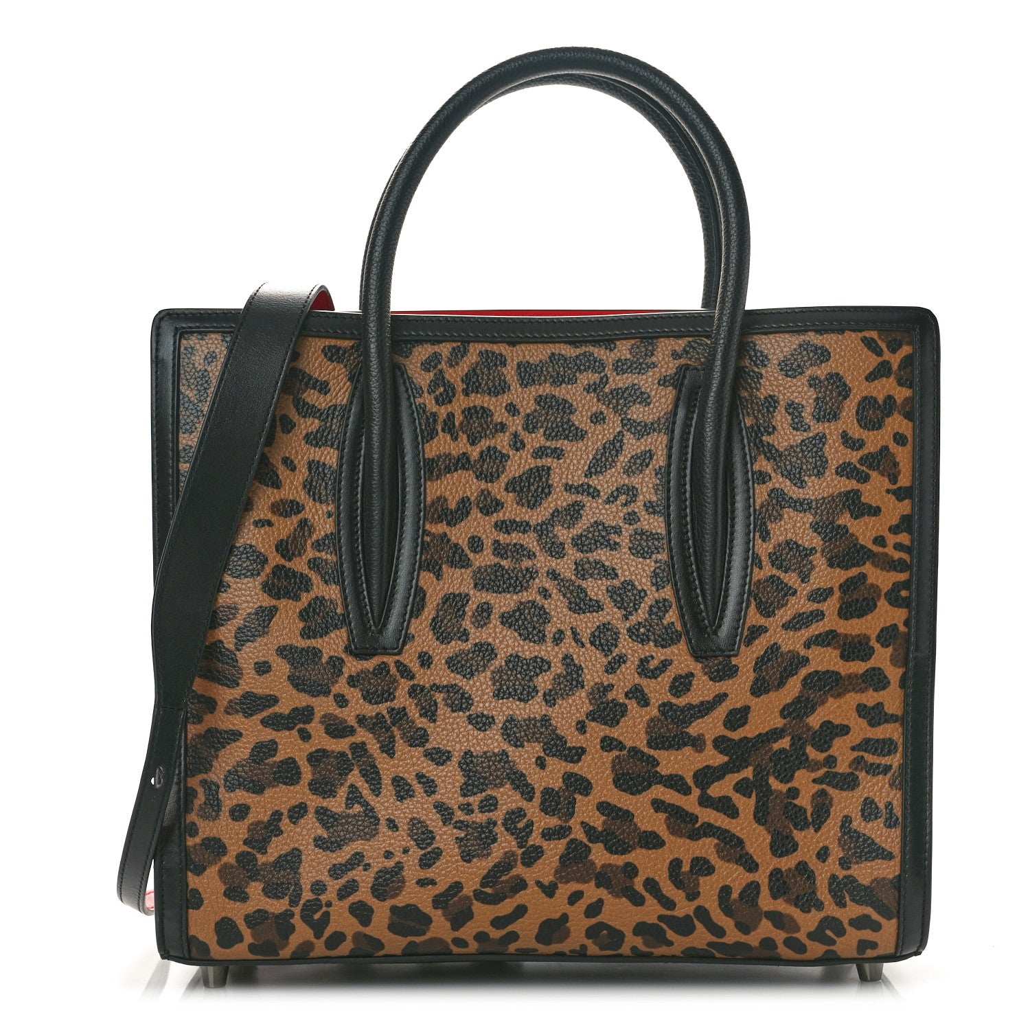 Christian Louboutin Calfskin Leopard Jacquard Spiked Medium Paloma Black 1 of 10