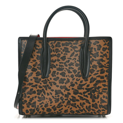 Christian Louboutin Calfskin Leopard Jacquard Spiked Medium Paloma Black 1 of 10