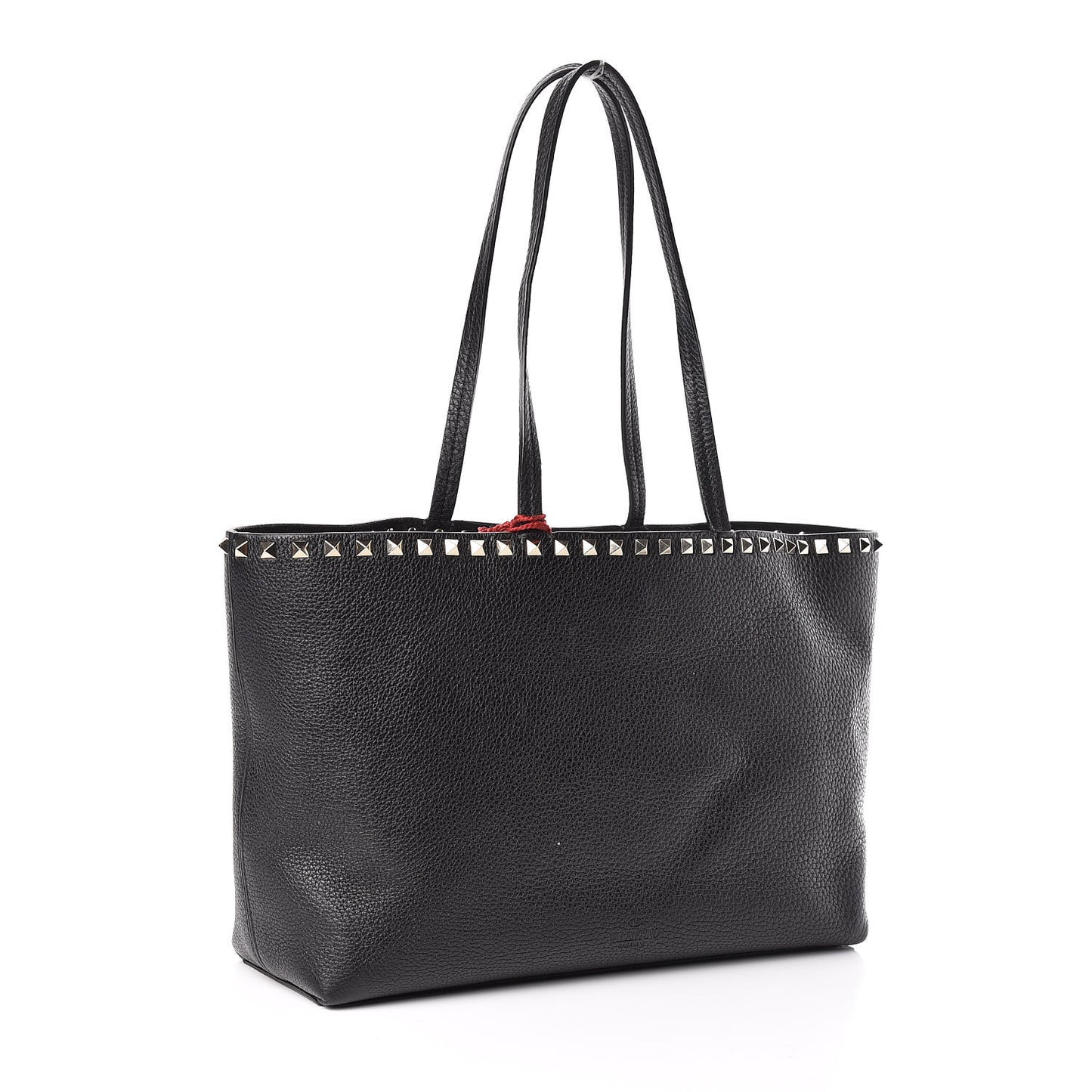 Grained Calfskin Small Rockstud Shoulder Tote Black