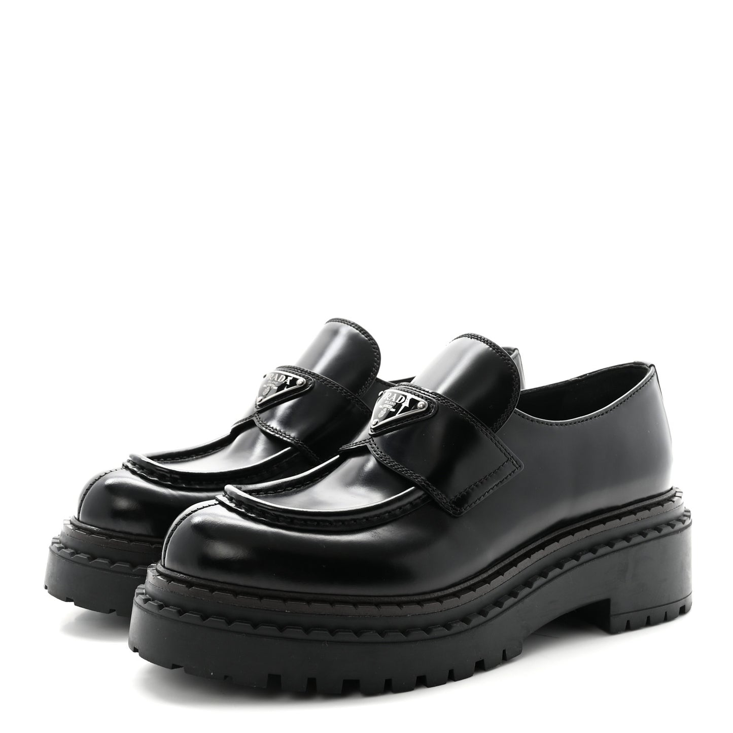 Metal Triangle Logo Double Chocolate Loafers 38 Black