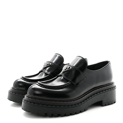 Prada Metal Triangle Logo Double Chocolate Loafers 38 Black 4 of 9