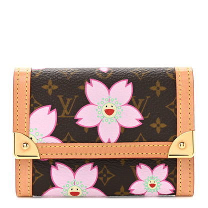 Louis Vuitton Monogram Cherry Blossom Porte-Monnaie Plat Coin Purse Brown 1 of 8