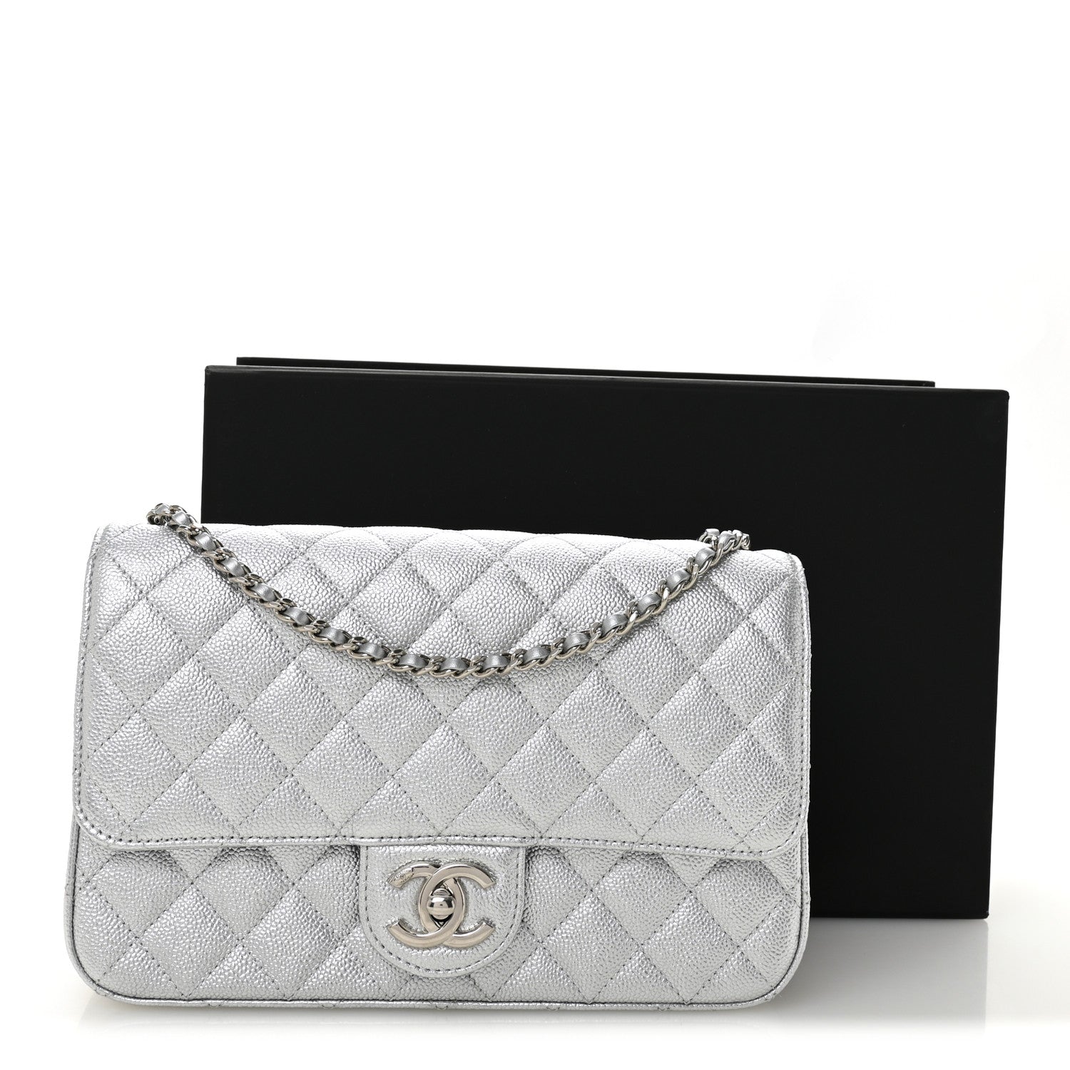Chanel Metallic Caviar Quilted Medium CC Slide Flap Silver Silver 11 of 11