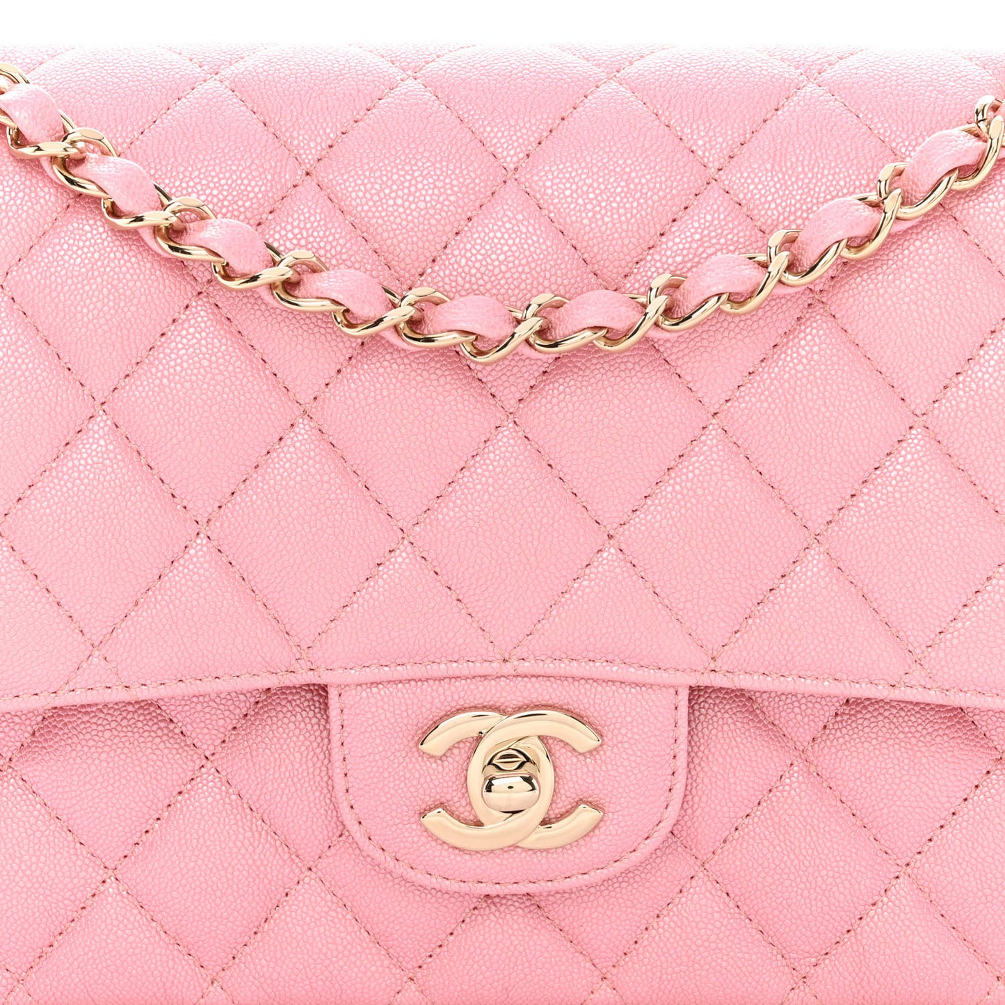 Iridescent Caviar Quilted Medium Double Flap Rose Pink