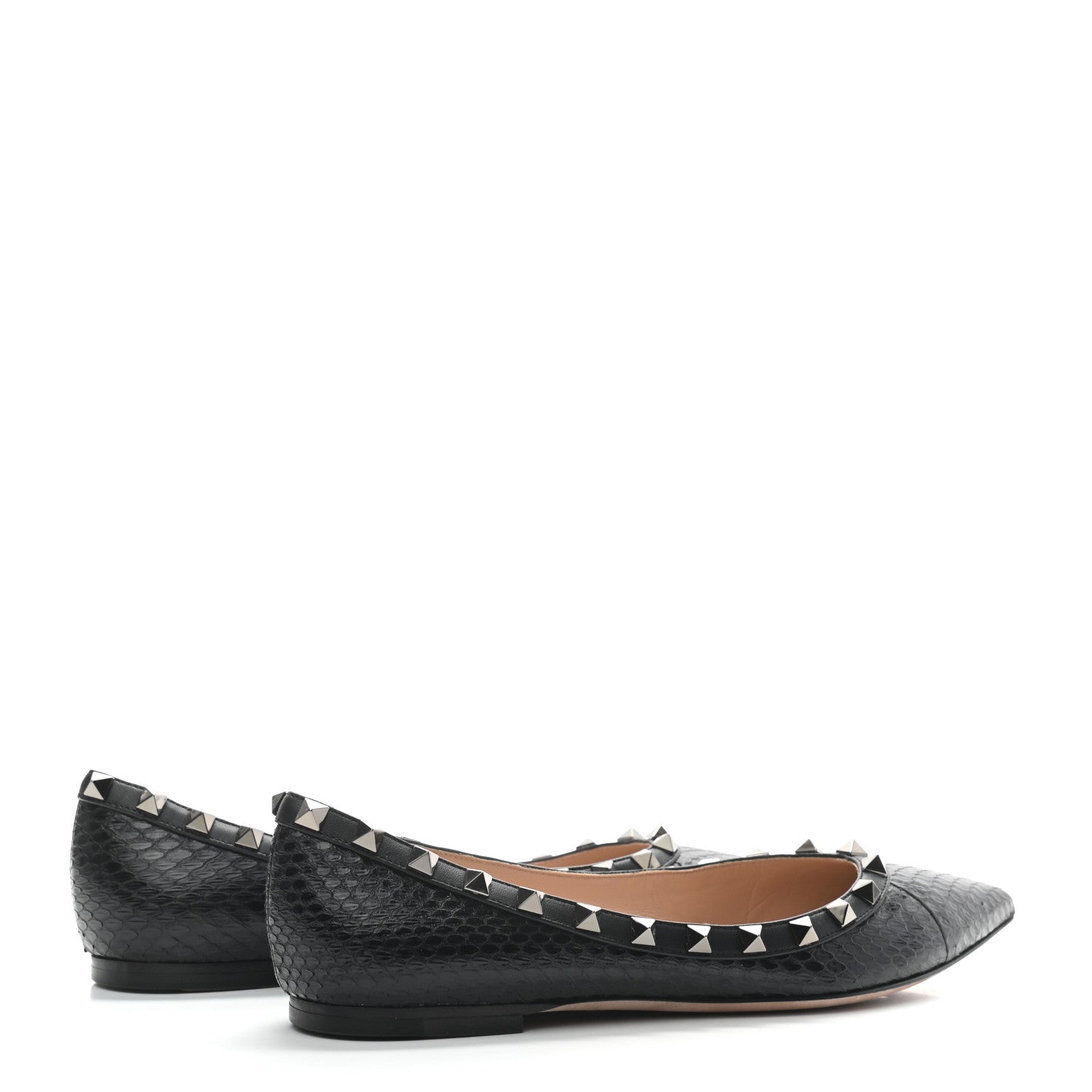 Valentino Garavani Ayers Snakeskin Rockstud Ballerina Flats 36 Black 4 of 7