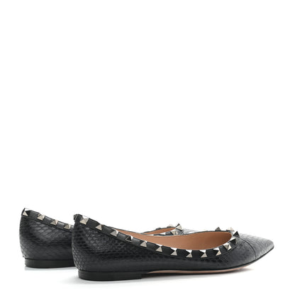 Valentino Garavani Ayers Snakeskin Rockstud Ballerina Flats 36 Black 4 of 7