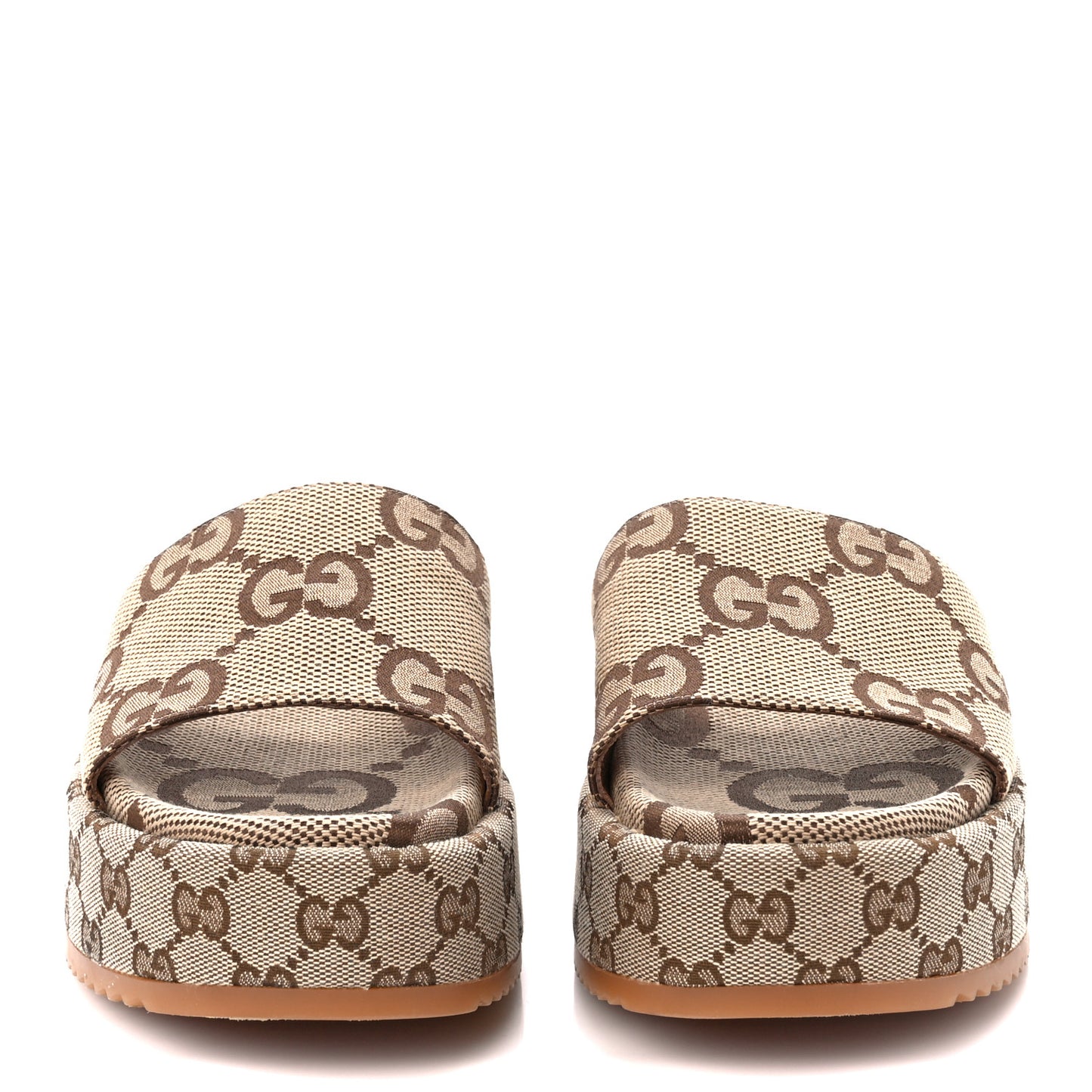 Monogram Maxi GG Angelina Platform 55mm Slide Sandals 39.5 Camel Ebony