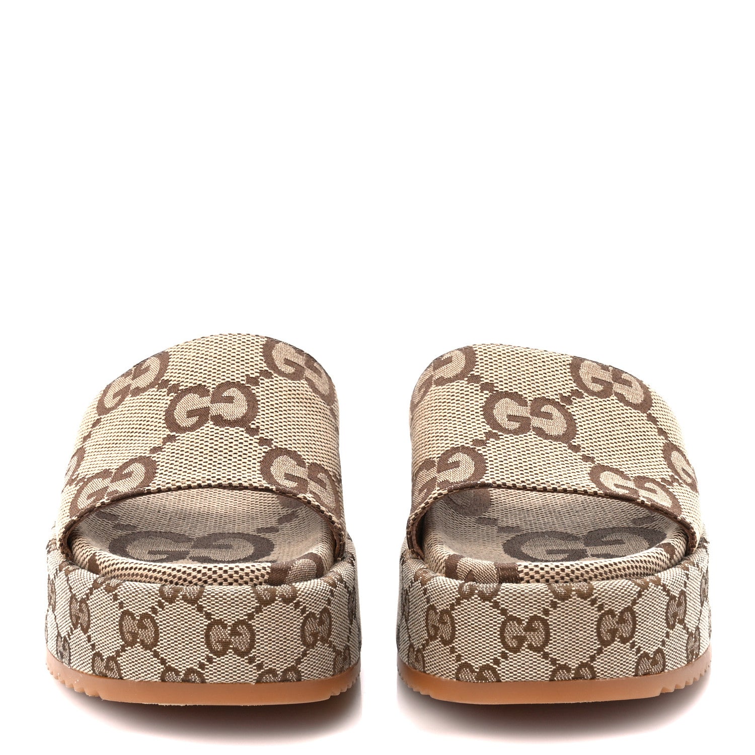 Gucci Monogram Maxi GG Angelina Platform 55mm Slide Sandals 39.5 Camel Ebony 2 of 9