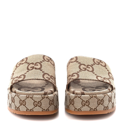 Gucci Monogram Maxi GG Angelina Platform 55mm Slide Sandals 39.5 Camel Ebony 2 of 9