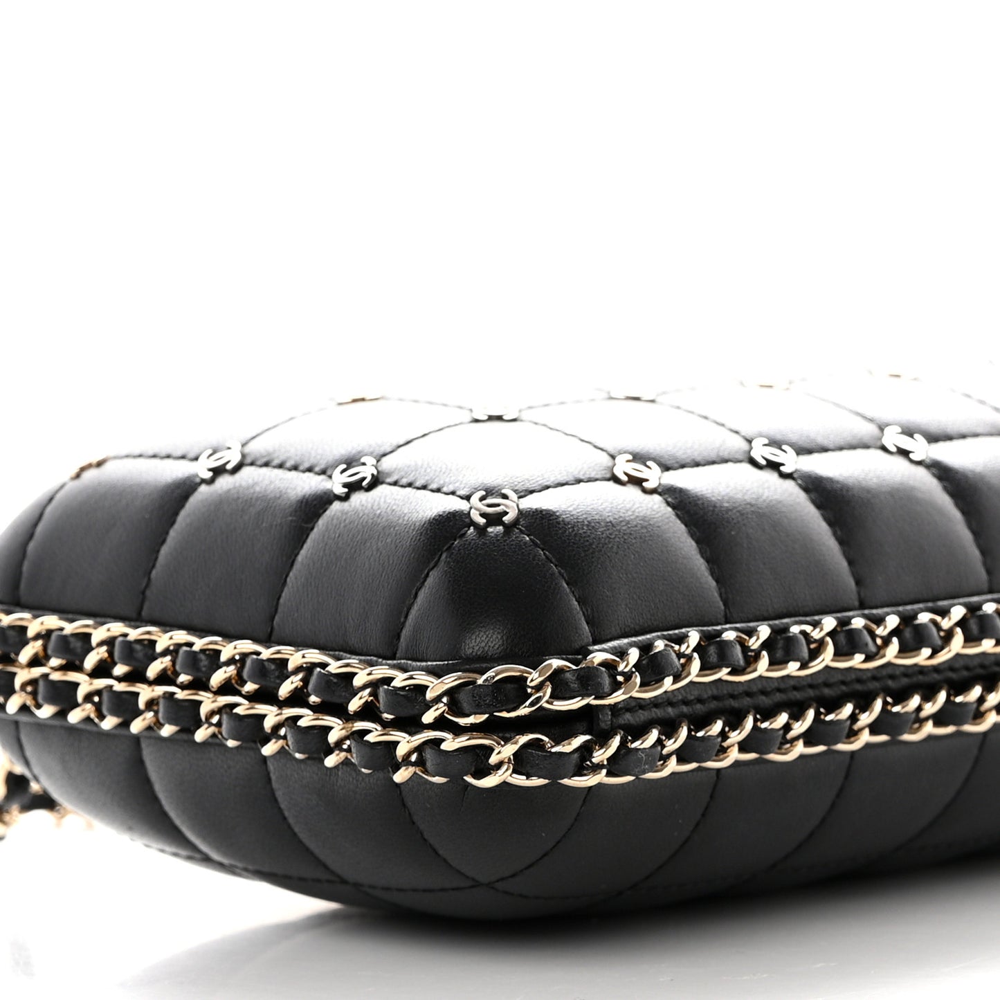 Lambskin Quilted CC Studded Chain Around Clutch Black