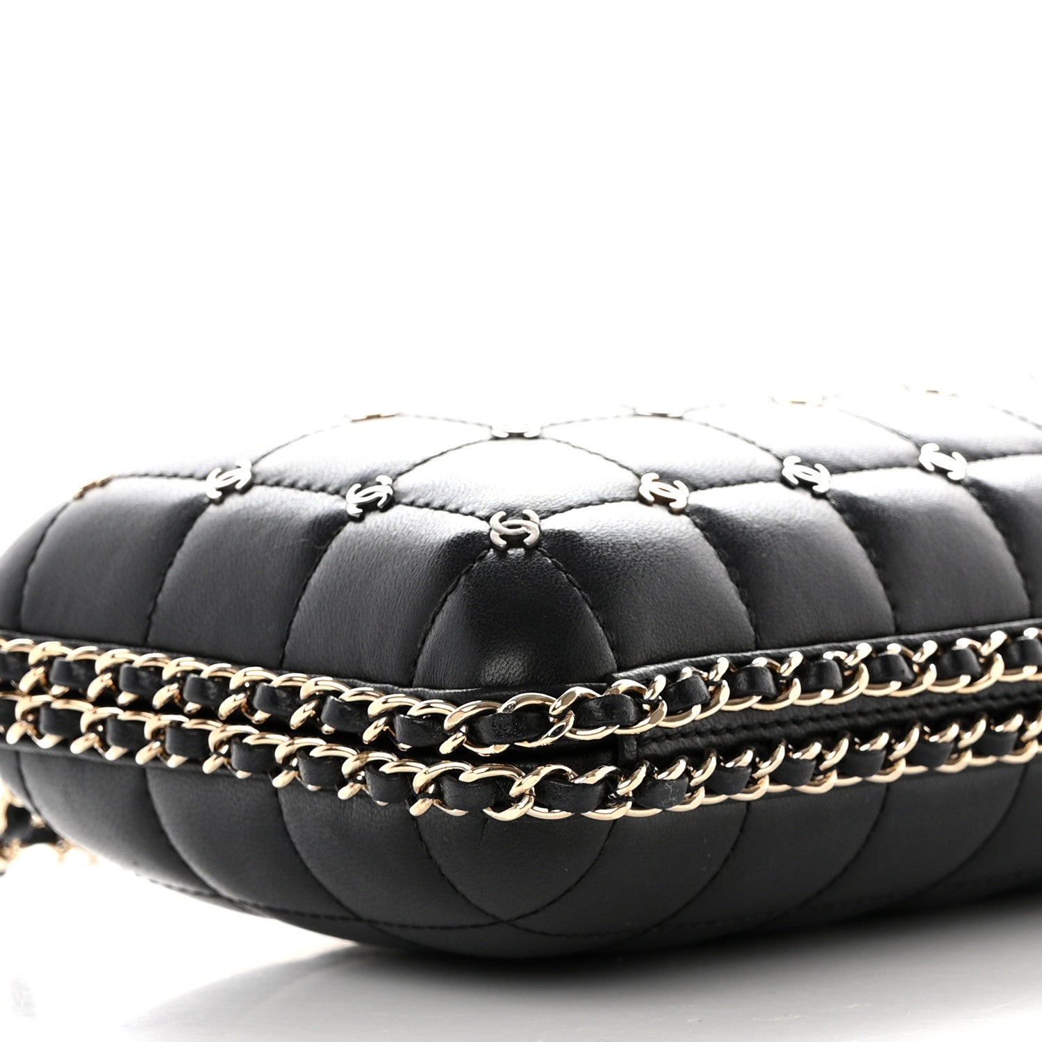 Chanel Lambskin Quilted CC Studded Chain Around Clutch Black 9 of 10