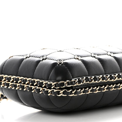 Chanel Lambskin Quilted CC Studded Chain Around Clutch Black 9 of 10