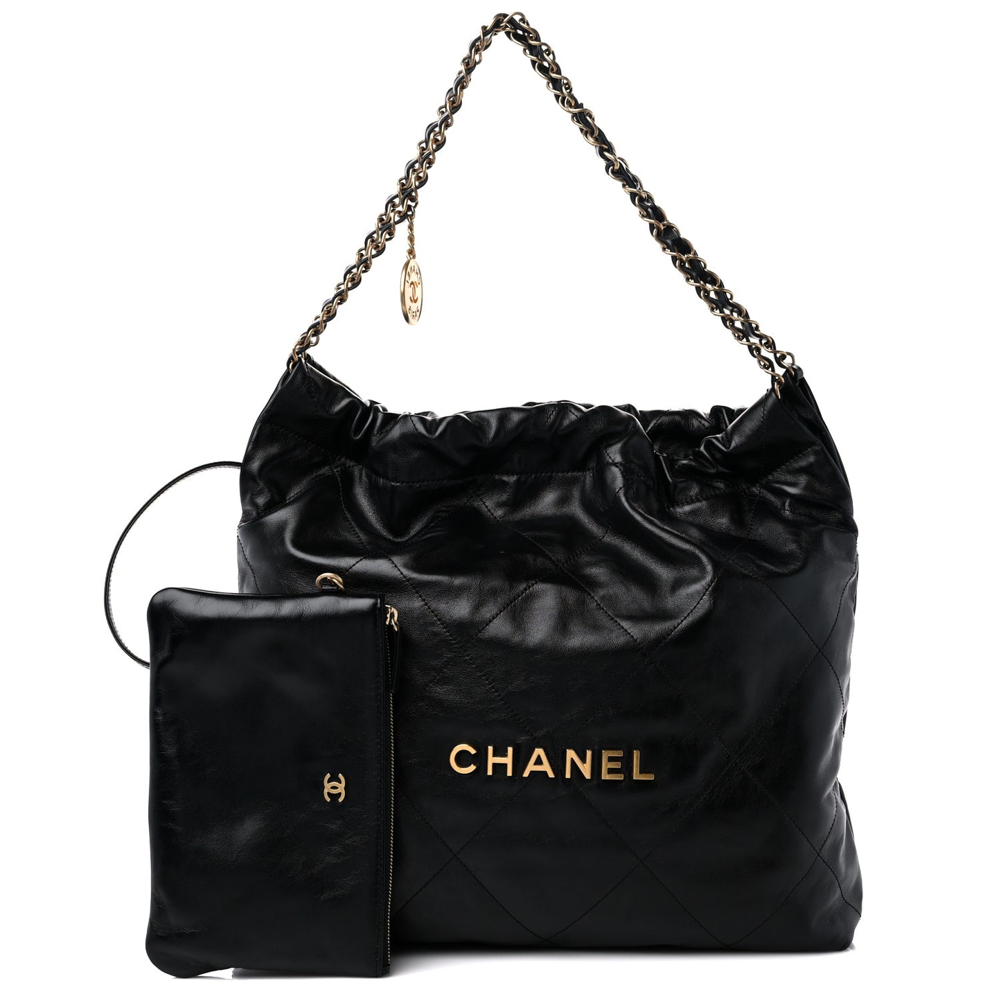 Shiny Calfskin Quilted Chanel 22 Black