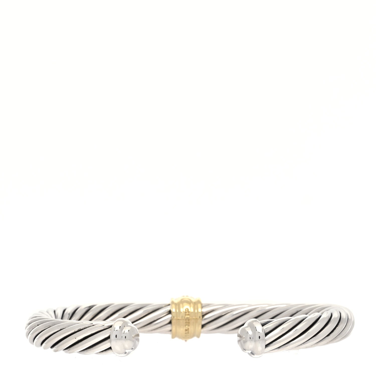 David Yurman Sterling Silver 18K Yellow Gold Diamond 7mm Cable Classics Station Bracelet 2 of 4