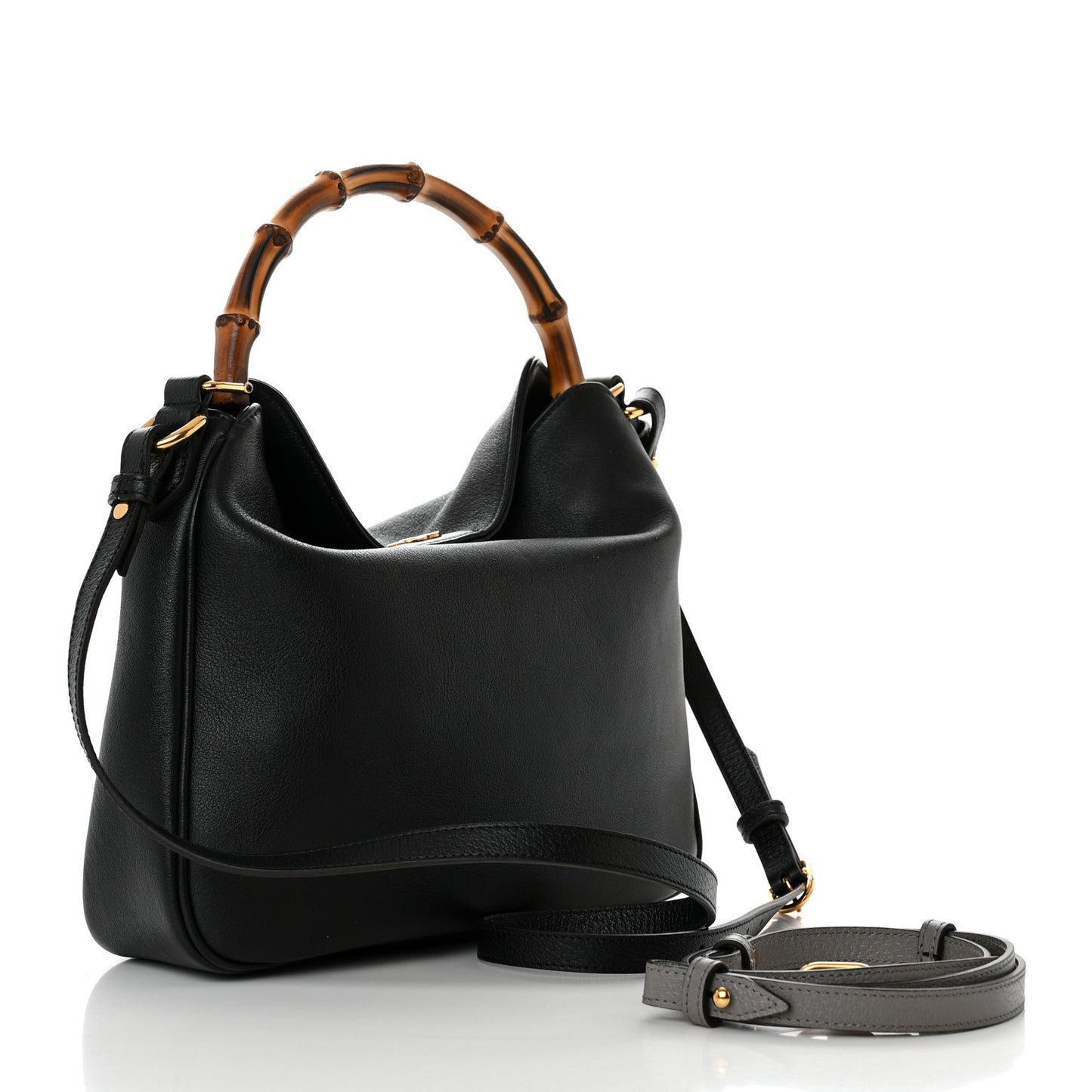 Softy Wonka Textured Dollar Calfskin Medium Diana Shoulder Bag Black Dusty Grey
