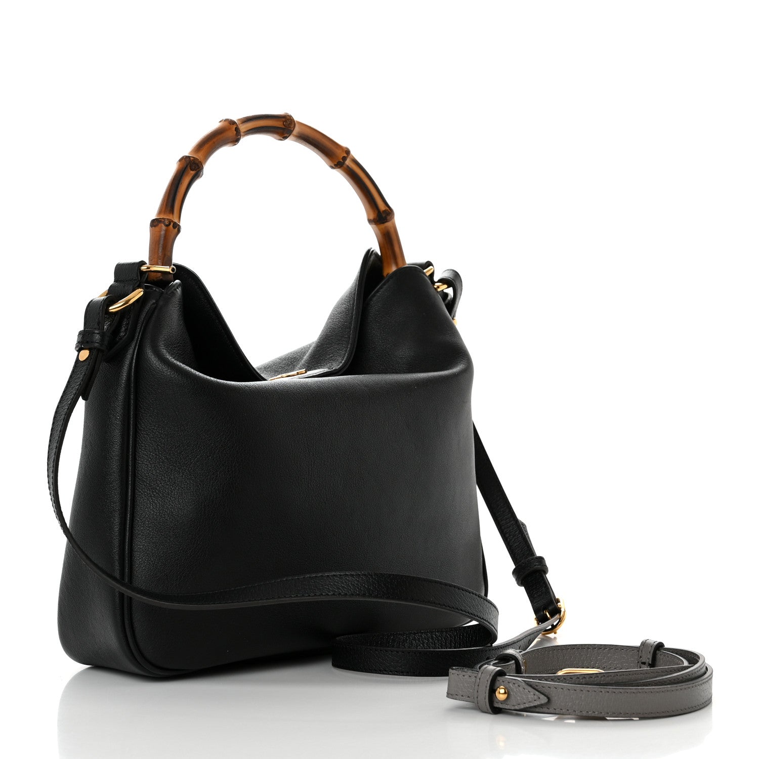 Gucci Softy Wonka Textured Dollar Calfskin Medium Diana Shoulder Bag Black Dusty Grey 4 of 11