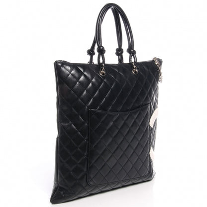 Chanel Calfskin Quilted Cambon Flat Tote Black White 3 of 8
