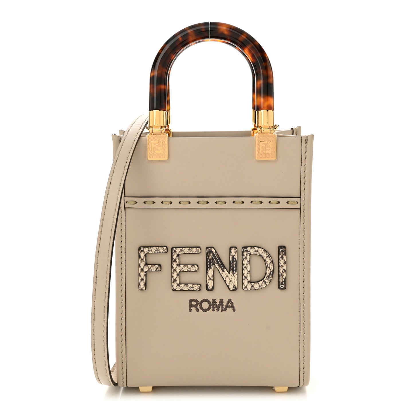 Vitello King Plexiglass Elaphe Snakeskin Print Logo Mini Fendi Sunshine Shopper Tote Nuvola Daisy Roccia