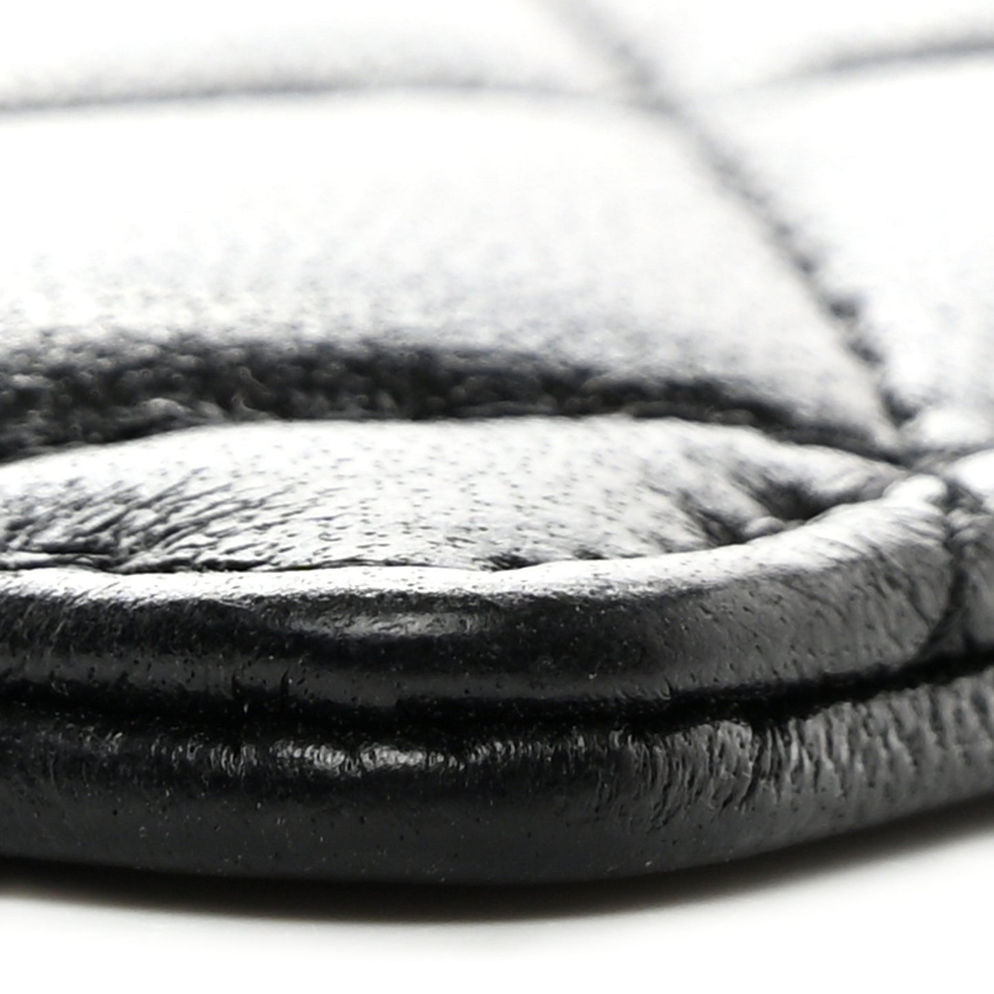 Lambskin Quilted Lanyard Card Holder On Chain Black