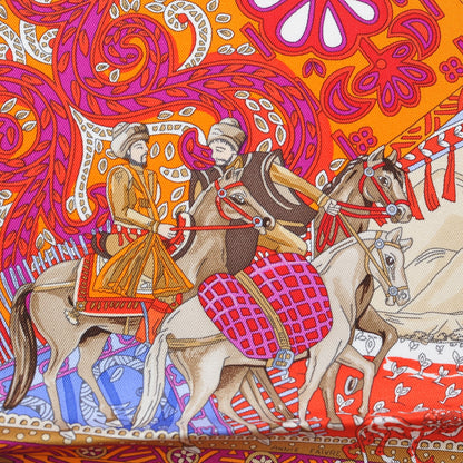 Hermes Silk Cavaliers du Caucase Scarf 90 Orange Fuchsia Parme 6 of 9