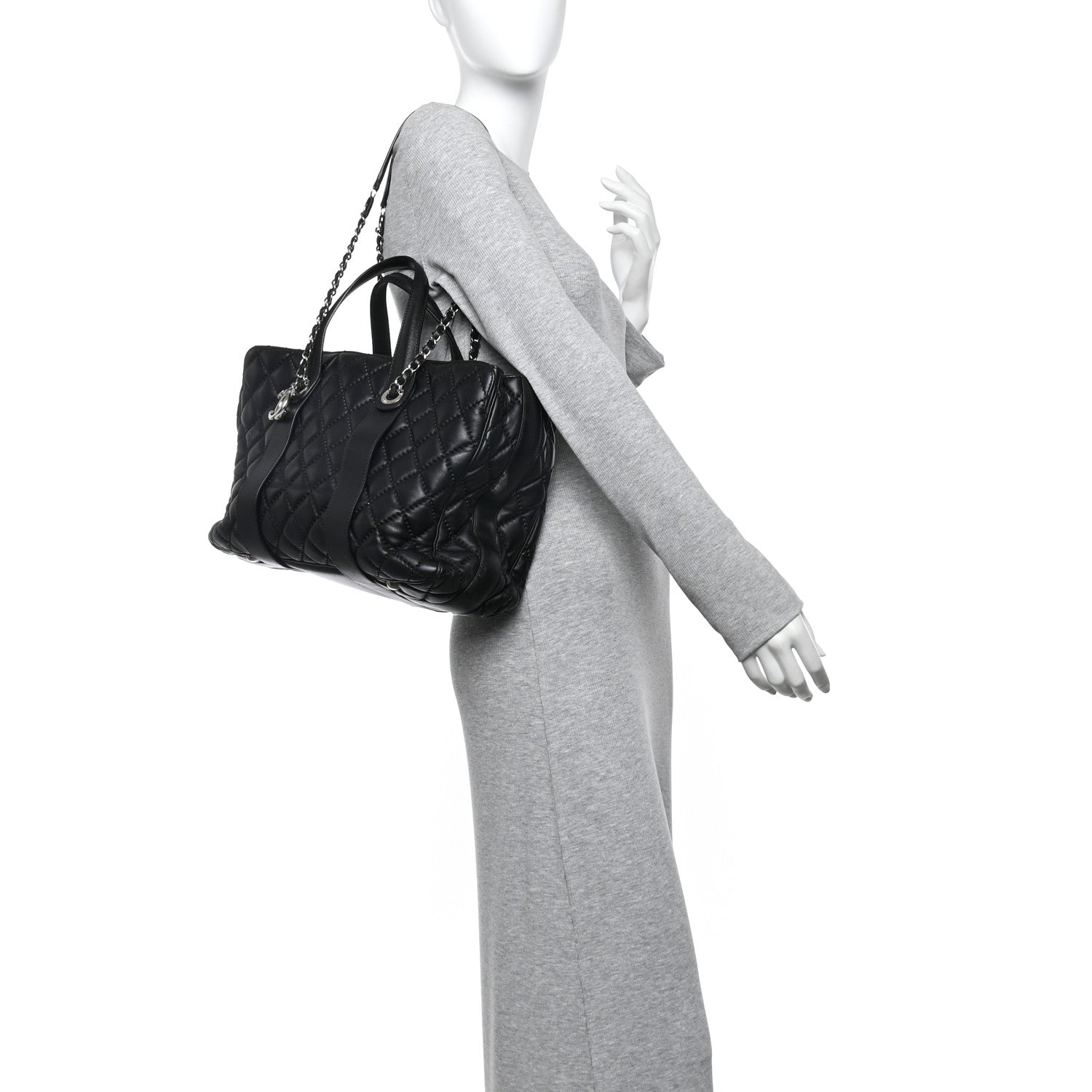 Chanel Lambskin Quilted Easy Carry Shopping Tote Black 2 of 17