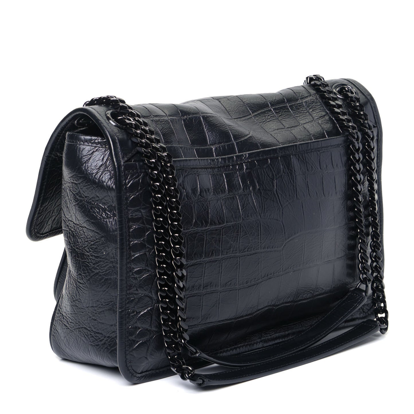Crocodile Embossed Lambskin Monogram Medium Niki Chain Satchel Black