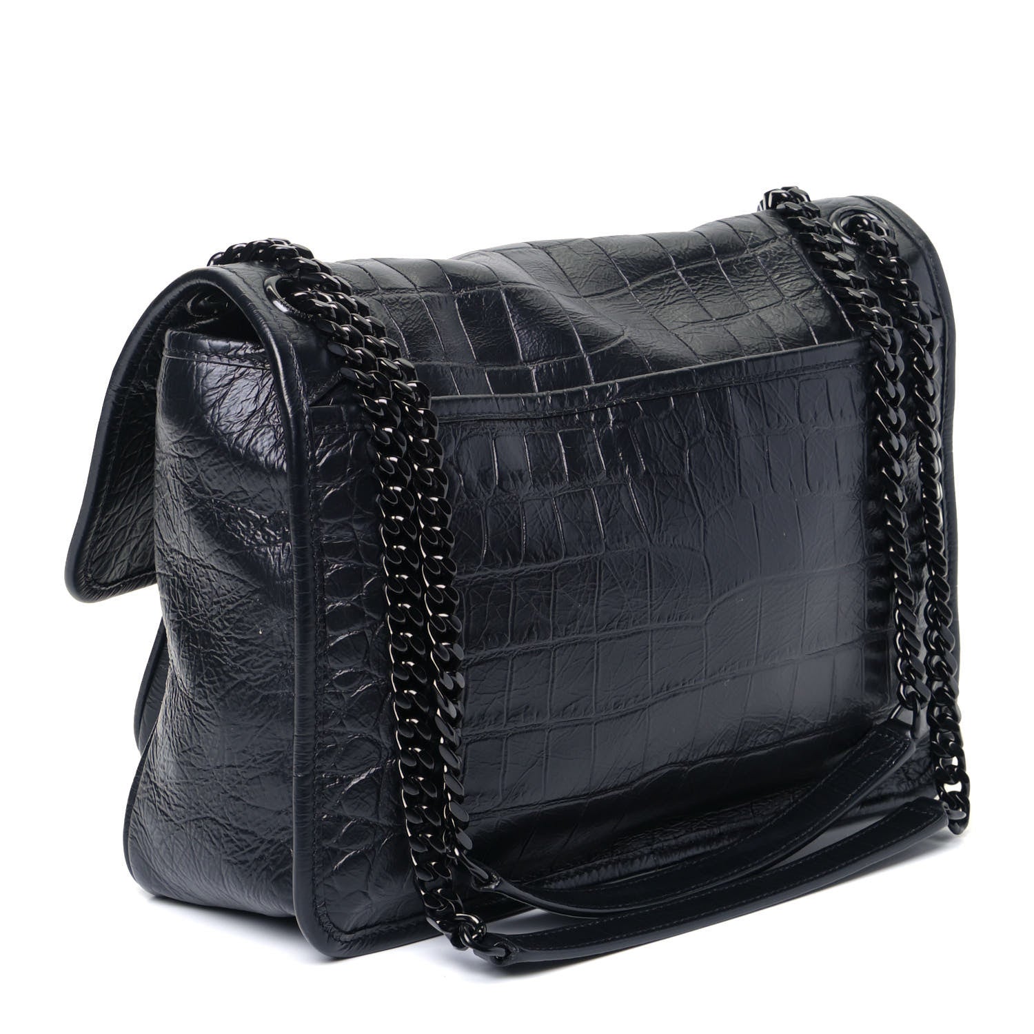 Saint Laurent Crocodile Embossed Lambskin Monogram Medium Niki Chain Satchel Black 2 of 5