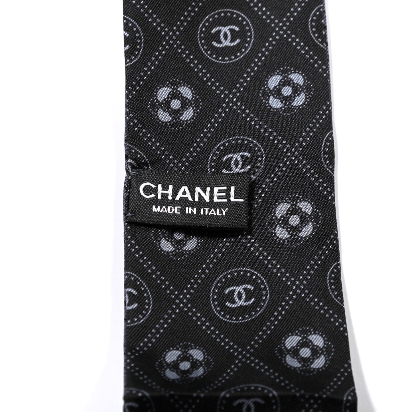 Silk CC Polka Dot Slim Bandeau Scarf Anthracite Black