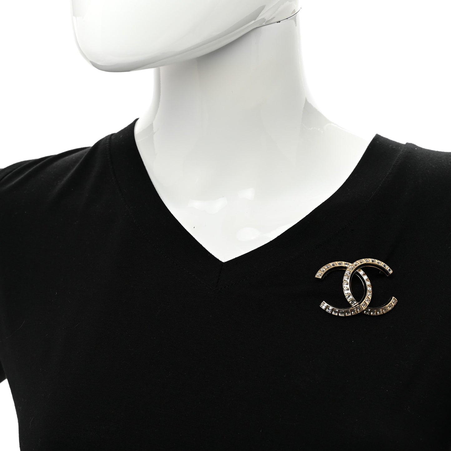 Baguette Crystal CC Brooch Black Gold