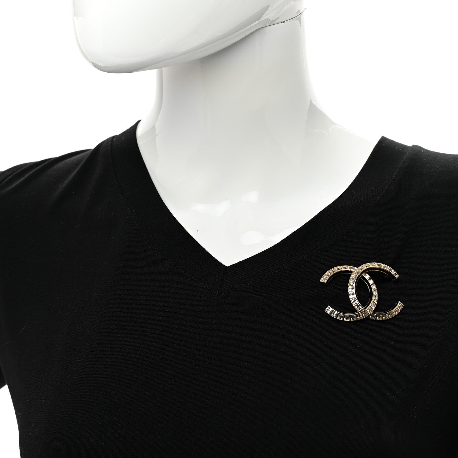 Chanel Baguette Crystal CC Brooch Black Gold 3 of 5