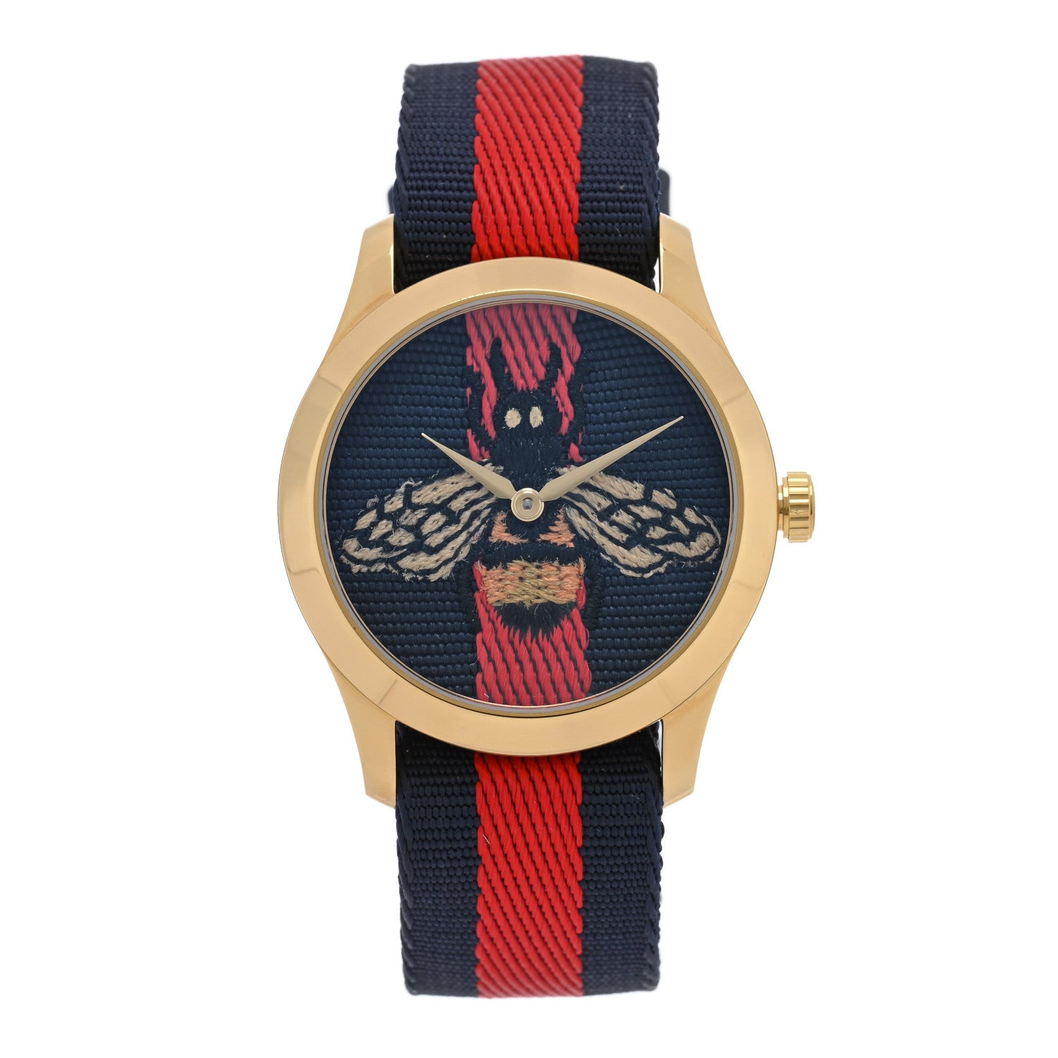 Gucci Stainless Steel Nylon 38mm Le Marche Des Merveilles Bee Quartz Watch Navy 1 of 4