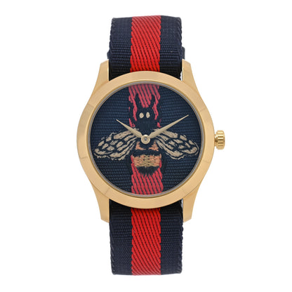 Gucci Stainless Steel Nylon 38mm Le Marche Des Merveilles Bee Quartz Watch Navy 1 of 4