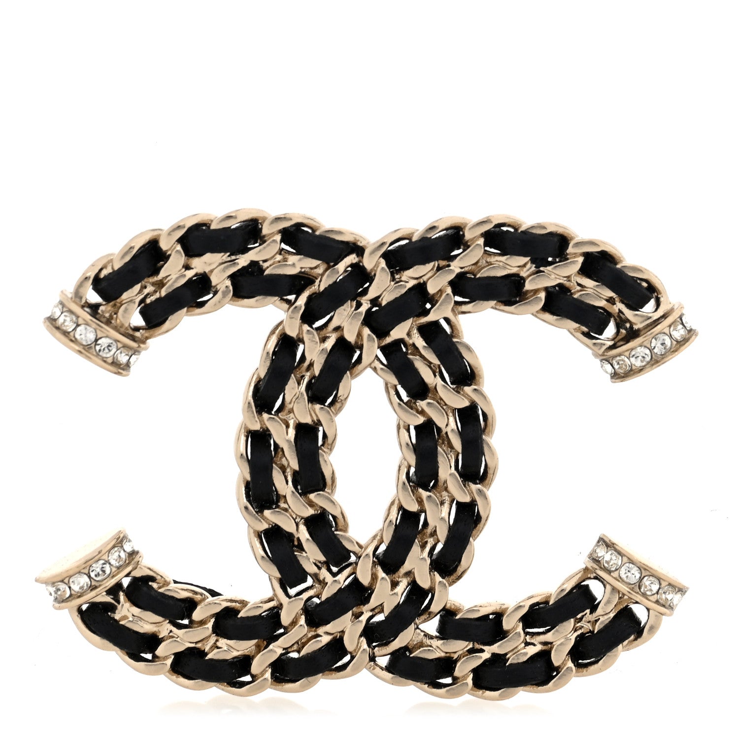 Chanel Lambskin Crystal CC Chain Brooch Black Gold 1 of 4