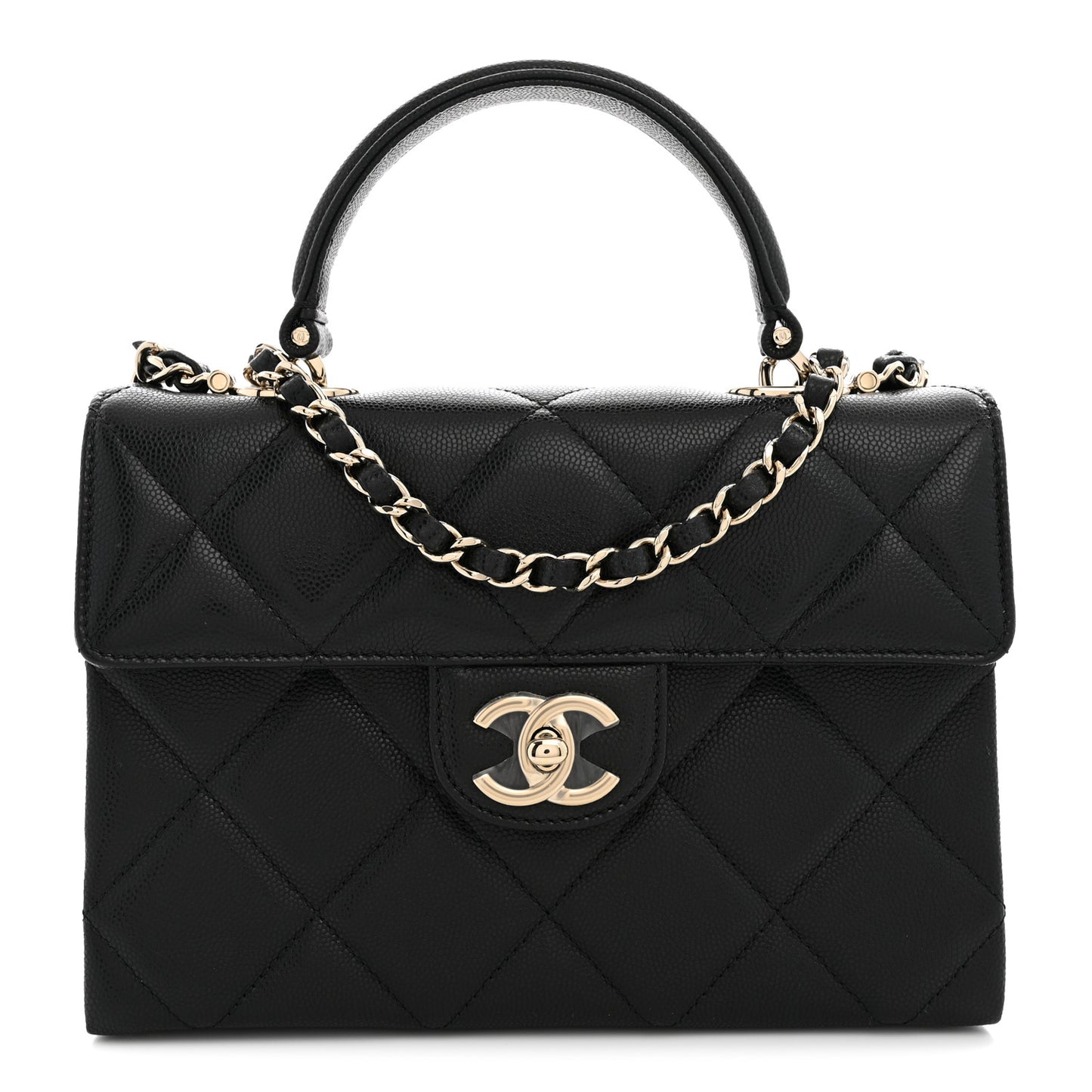 Caviar Quilted Retro Mini Twist Top Handle Clutch Flap Black