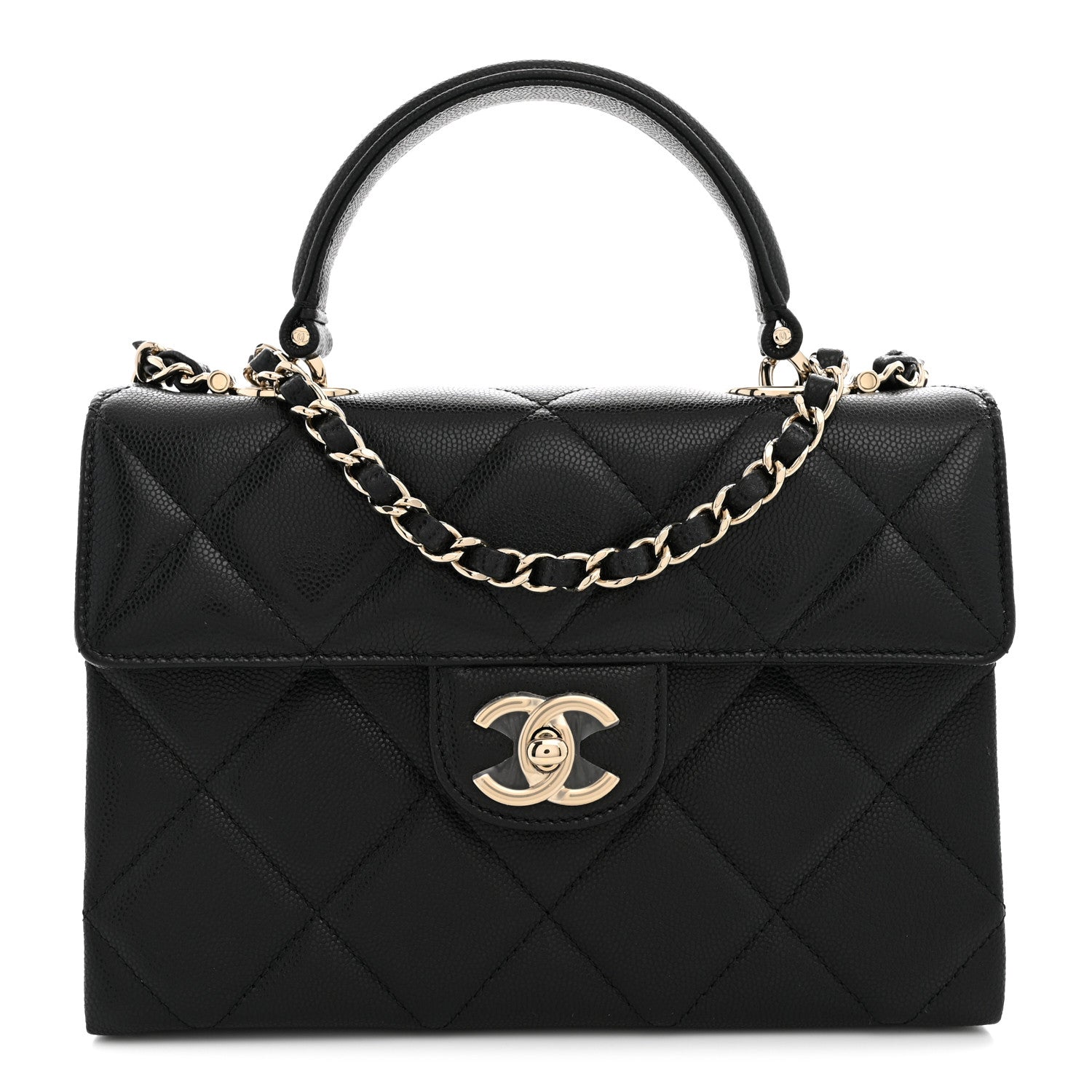 Chanel Caviar Quilted Retro Mini Twist Top Handle Clutch Flap Black 1 of 10