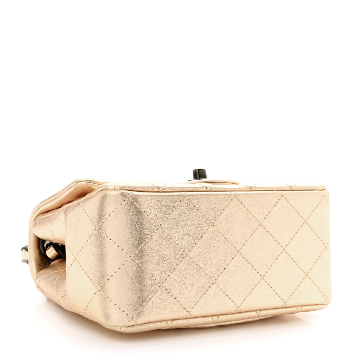 Metallic Lambskin Quilted Mini Square Flap Gold Black
