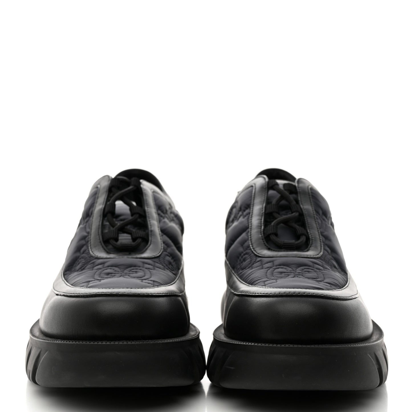 GG Nylon Monogram Romance Calfskin Mens Platform Loafers 11 Black