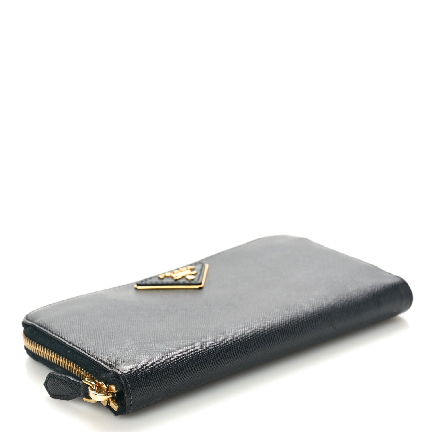Prada Saffiano Triangle Zip Around Wallet Black 4 of 8