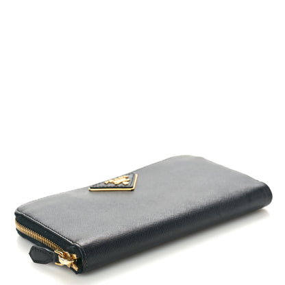 Prada Saffiano Triangle Zip Around Wallet Black 4 of 8