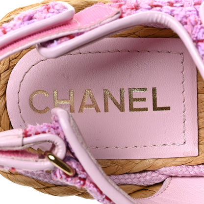 Chanel Tweed Patent Calfskin Velcro Dad Sandals 37 Light Purple Pink Red 7 of 7